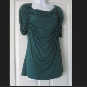 BANANA REPUBLIC JEWEL TEAL RUCHED SHORT SLEEVE LYOCELL TOP MEDIUM